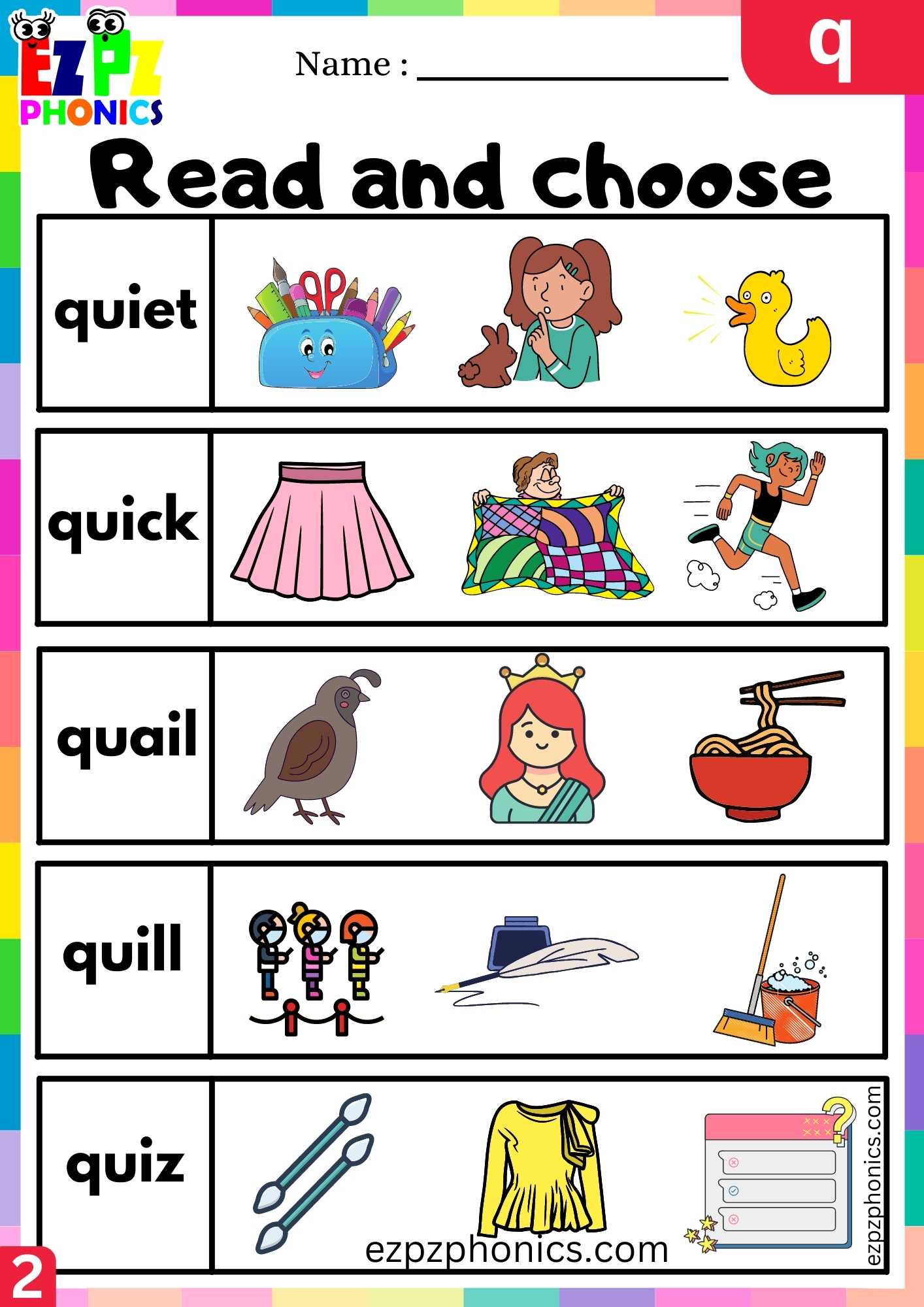 Group2 Letter Q Read And Choose Beginning Sounds Worksheet